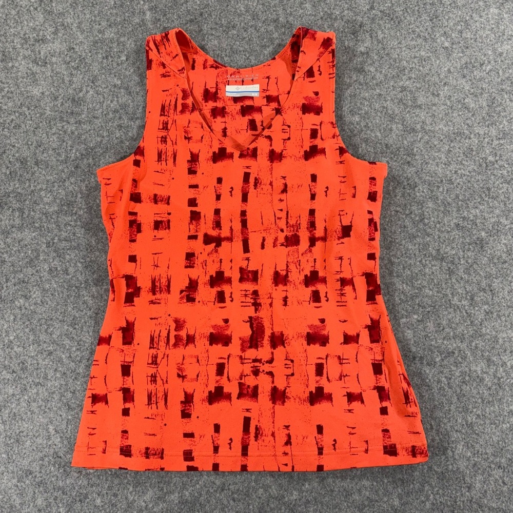 Columbia Womens Omni-Wick Tank Top Orange Burgundy Abstract Print‎ Activewear M